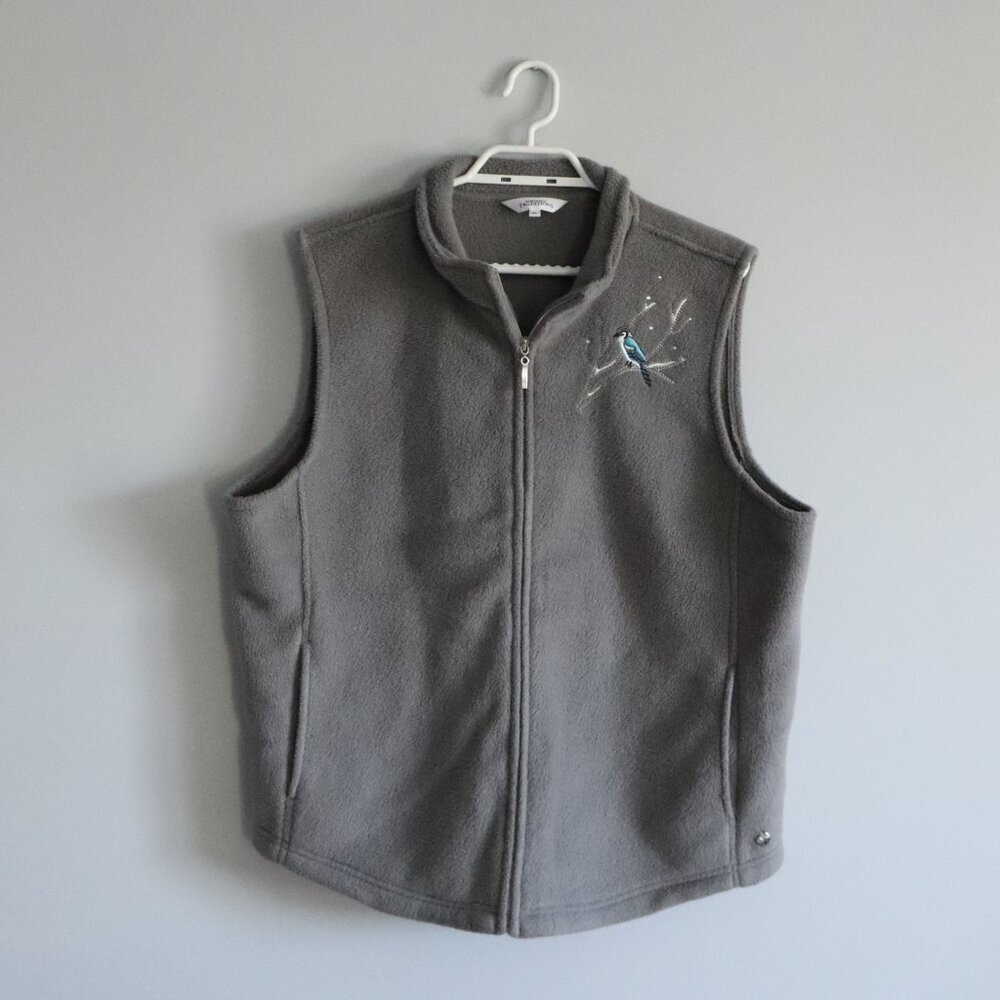 Northern Traditions Women's Sz XL Grey Embroidered Bird Full Zip‎ Fleece Vest